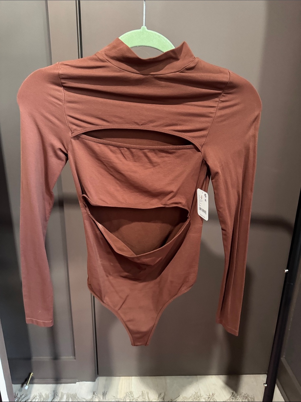 Cutout Long Sleeve Bodysuit in Rust